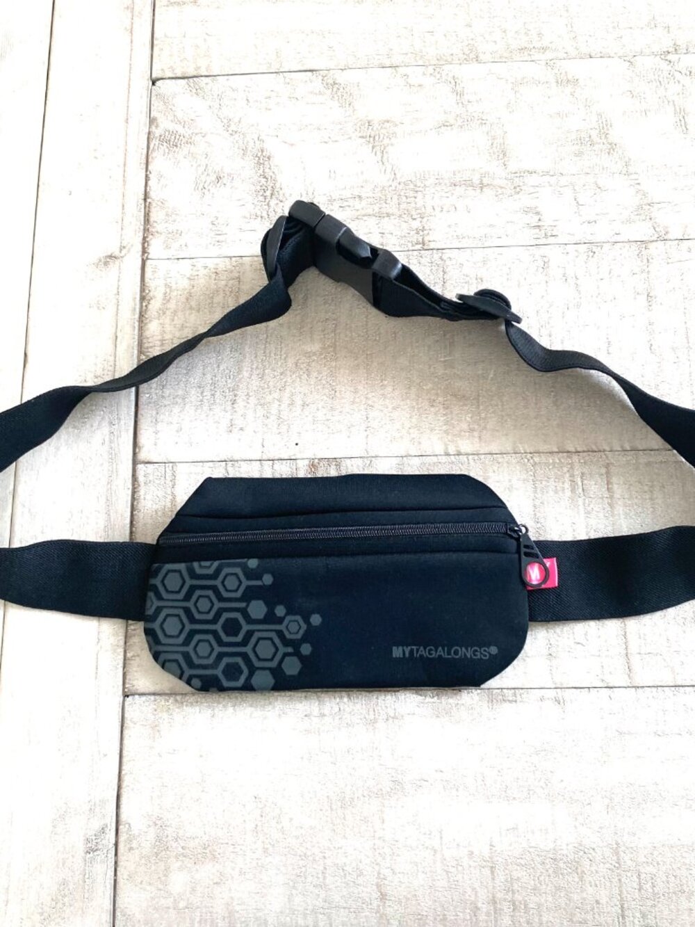MYTAGALONGS Black Hexagon Pattern Running Belt Bag I Waist Pack